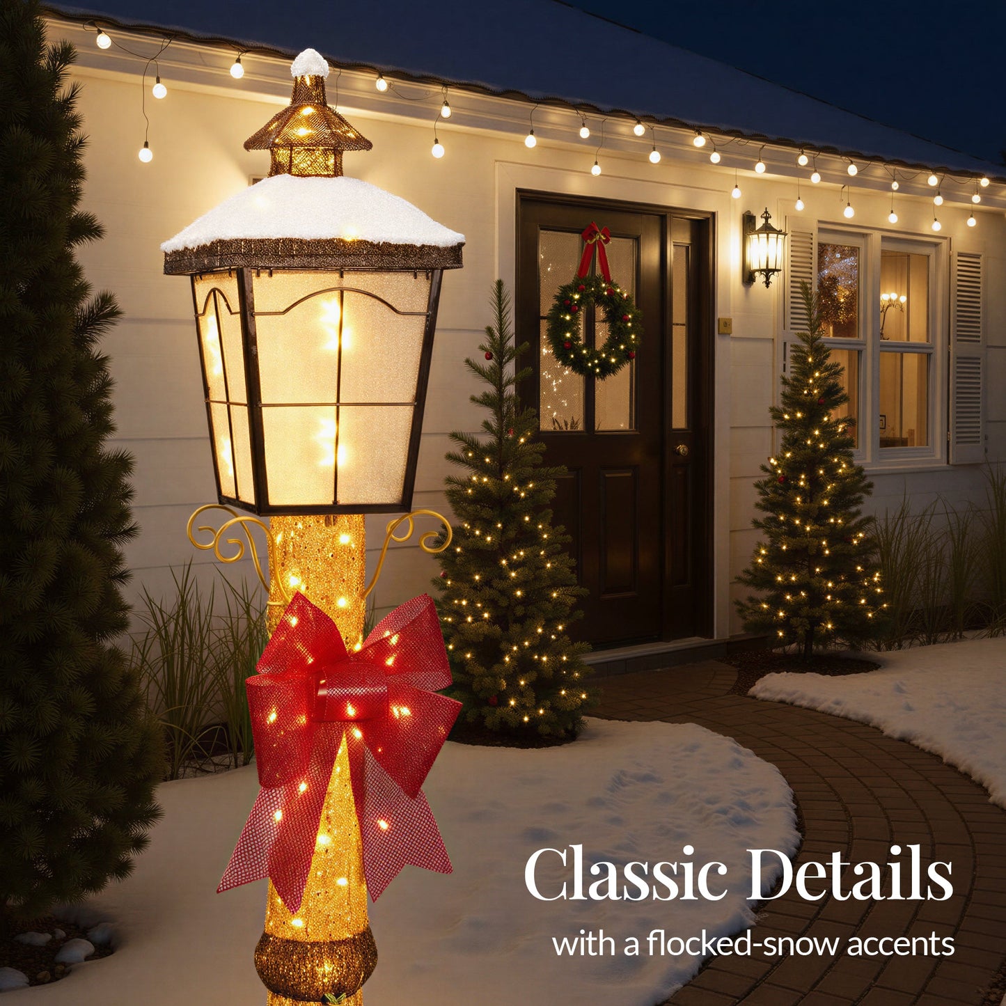 Pre-lit 6ft Christmas Lamppost Decoration with Lighted Bow