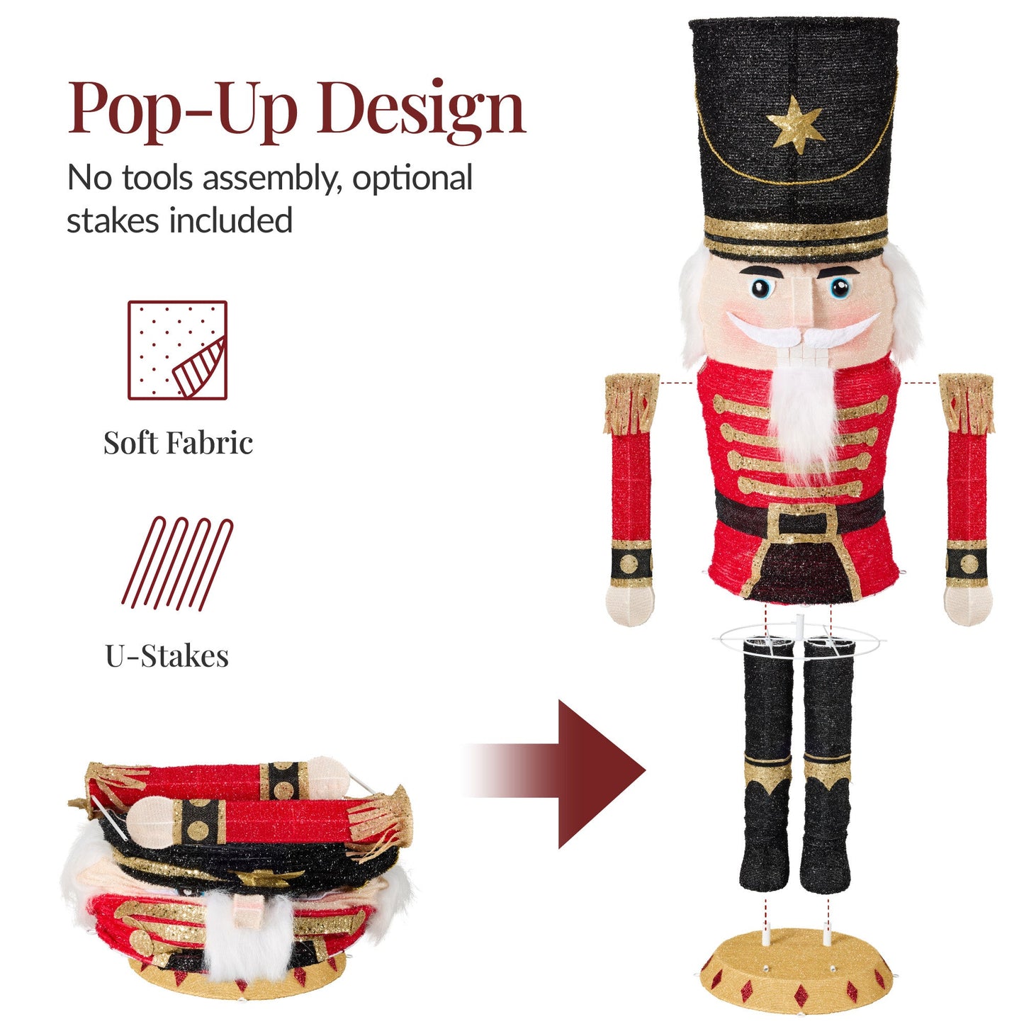 Pop Up Christmas Nutcracker w/150 LED Lights for Outdoor, Indoor, 5ft