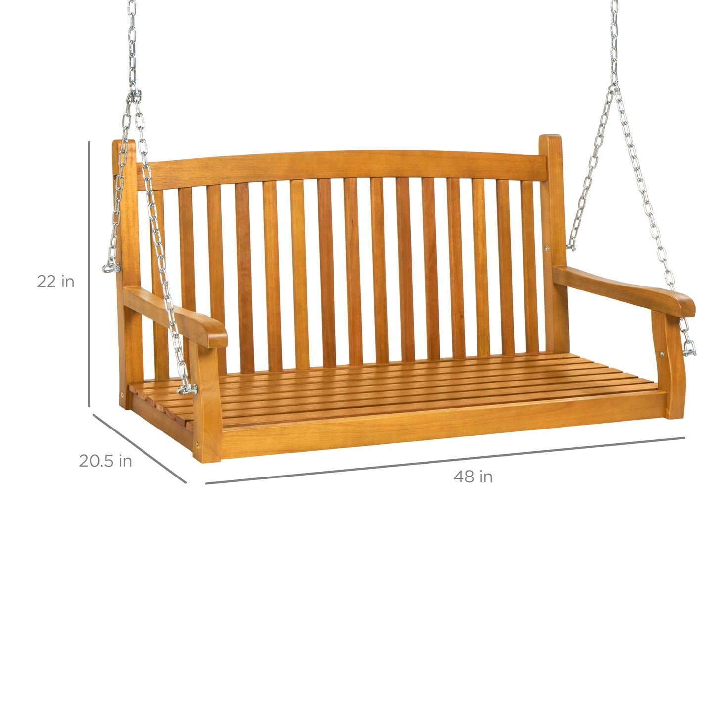 Wooden Curved Back Hanging Porch Swing Bench w/ Mounting Chains - 48in