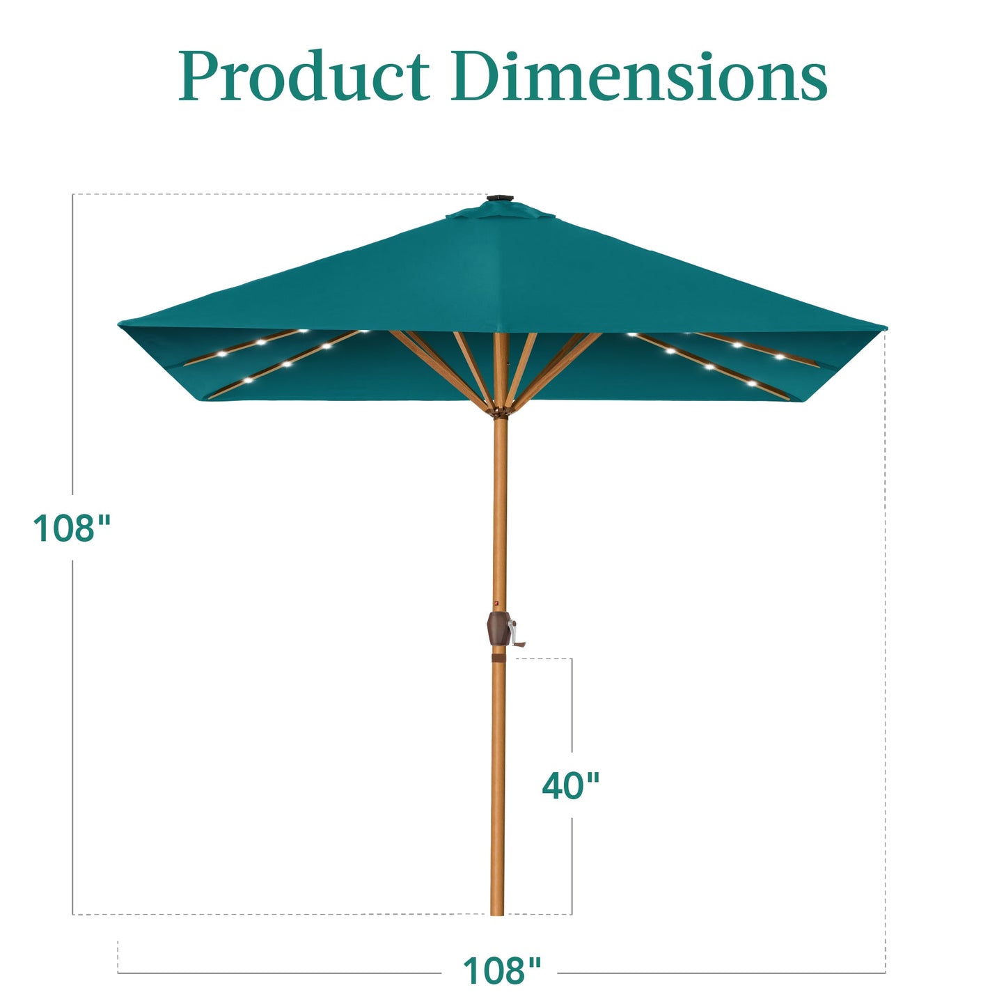 Square Solar LED Lighted Patio Umbrella w/ Woodgrain Pattern - 9ft
