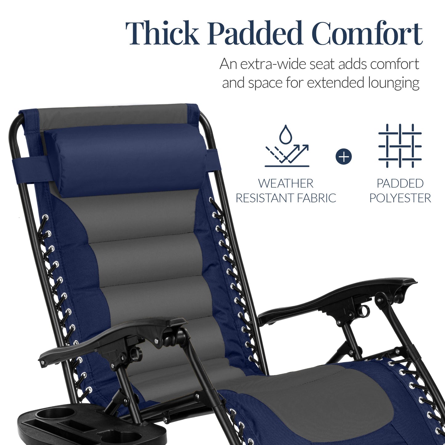 Oversized Padded Zero Gravity Chair, Folding Recliner w/ Headrest, Side Tray