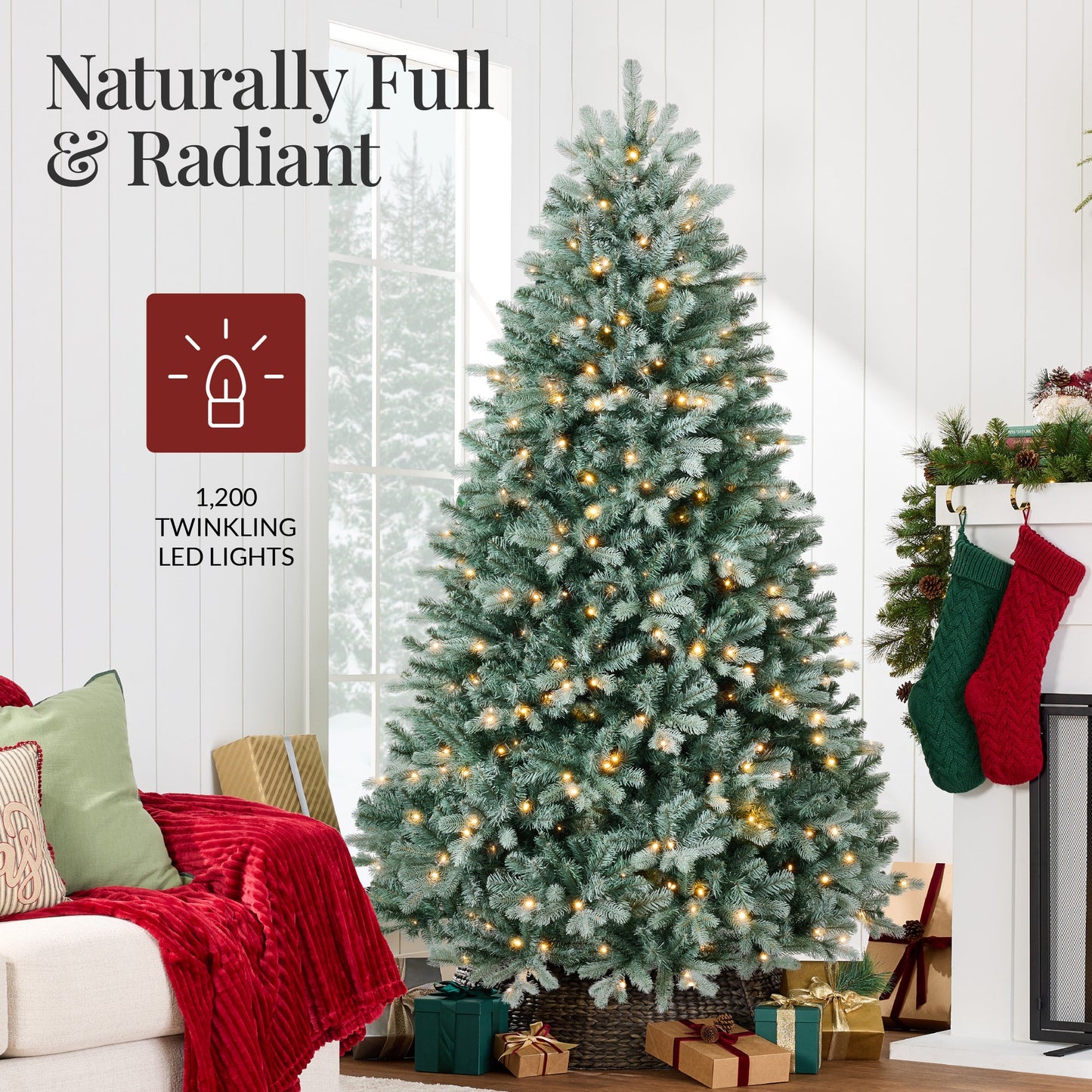 Pre-Lit Artificial Blue Spruce Christmas Tree, w/ Twinkling 2-in-1 LEDs