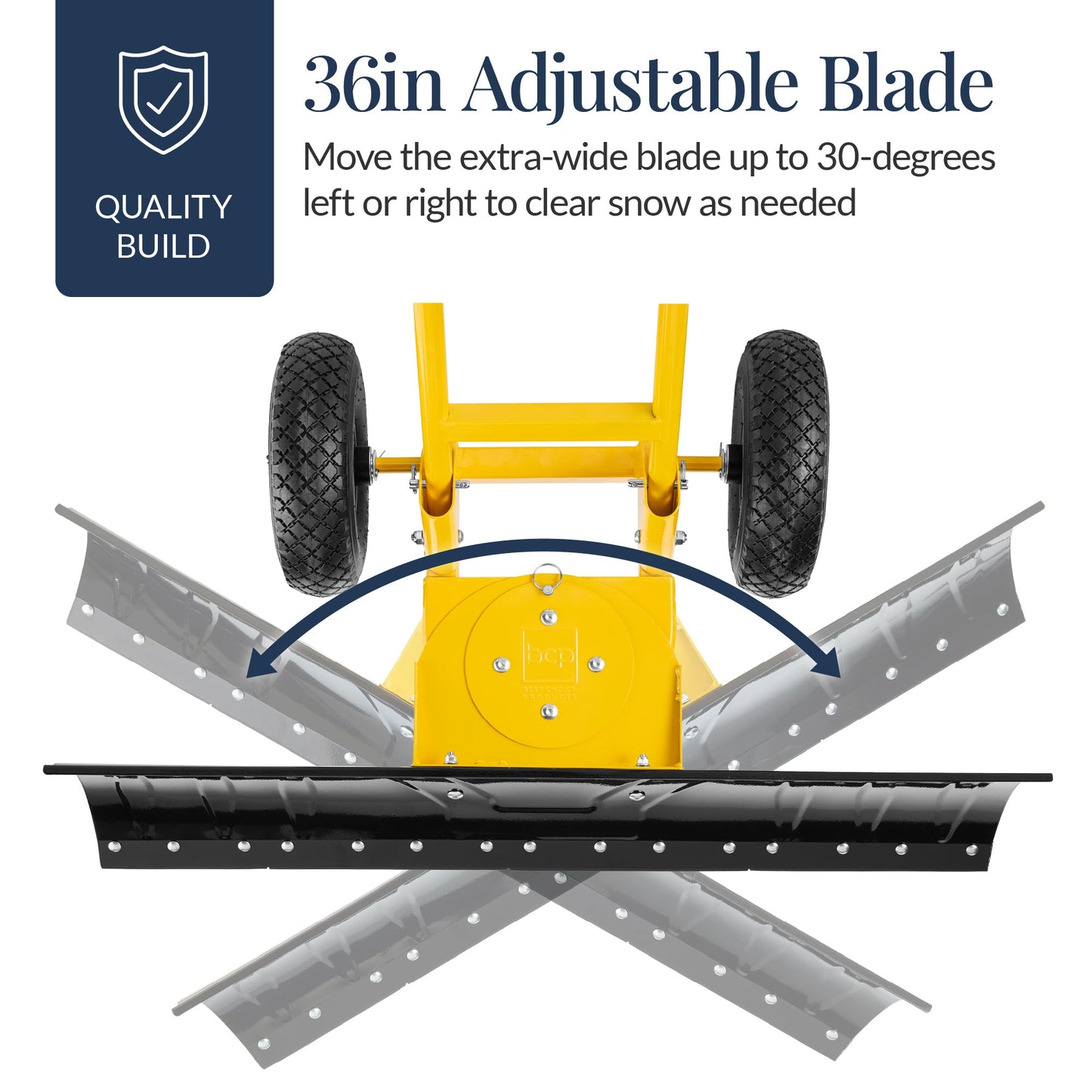 Galvanized Blade 2-Wheel Snow Pusher w/ Adjustable Handle - 36in