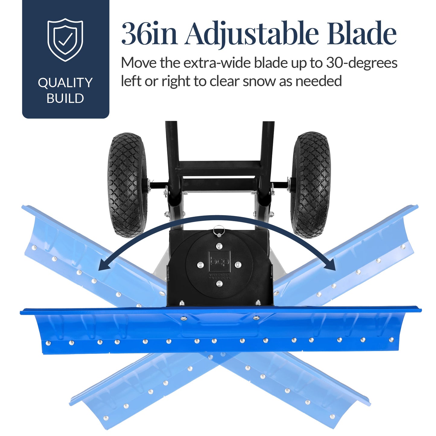 Galvanized Blade 2-Wheel Snow Pusher w/ Adjustable Handle - 36in