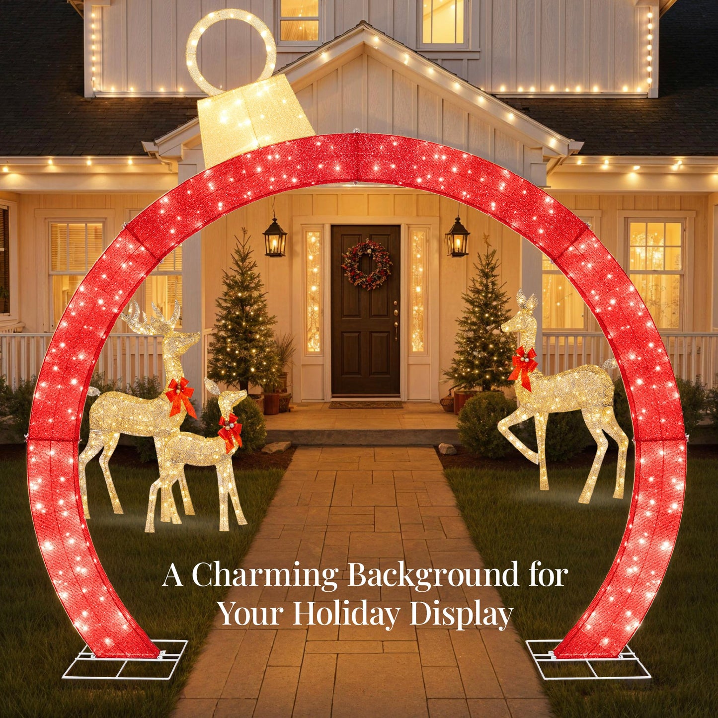 Large Outdoor Christmas Lighted Archway Decoration, 9.5ft w/330 LED Lights