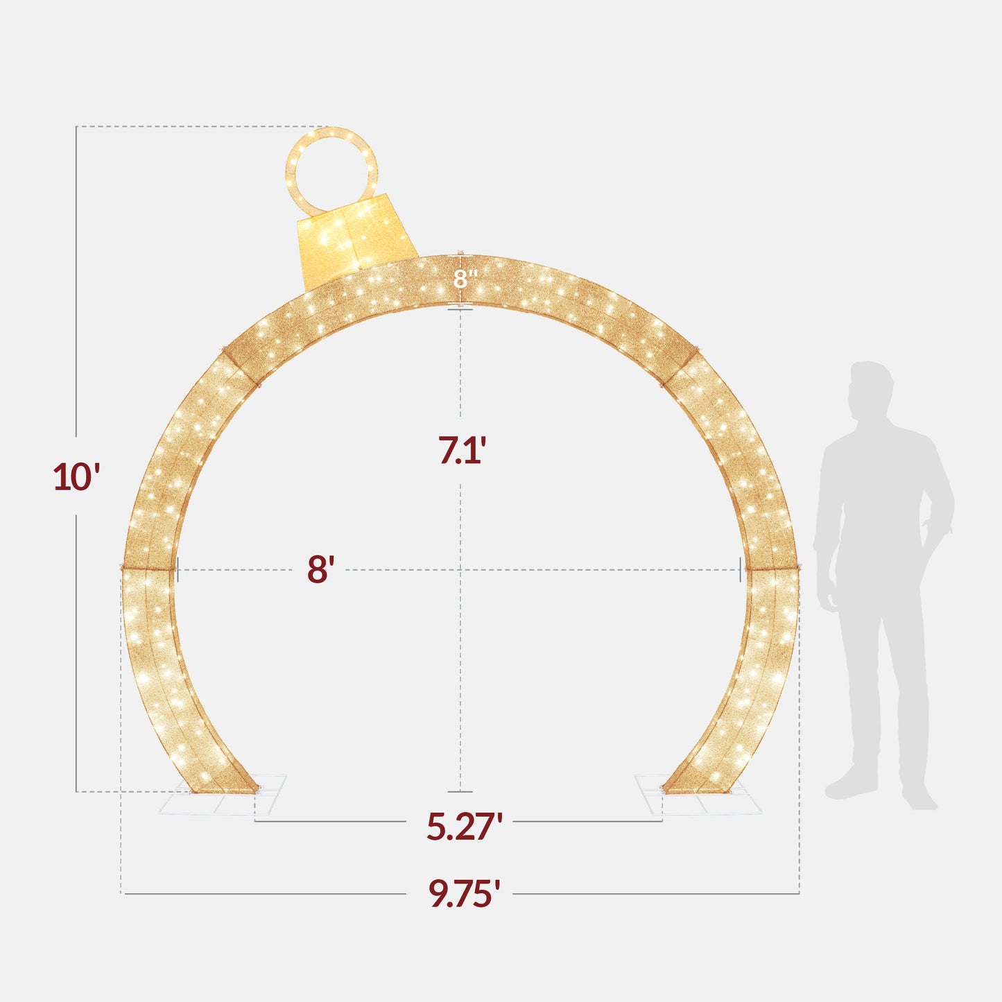 Large Outdoor Christmas Lighted Archway Decoration, 9.5ft w/330 LED Lights
