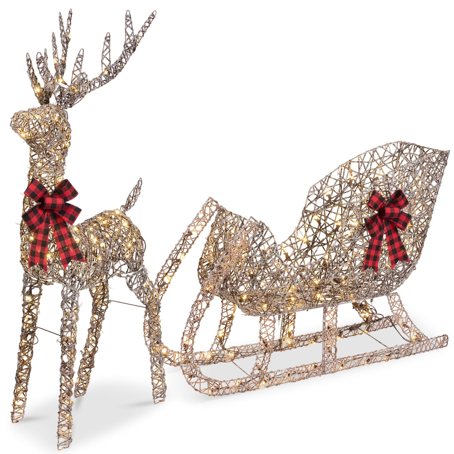 Lighted Christmas Reindeer & Sleigh Outdoor Decor Set w/ LED Lights