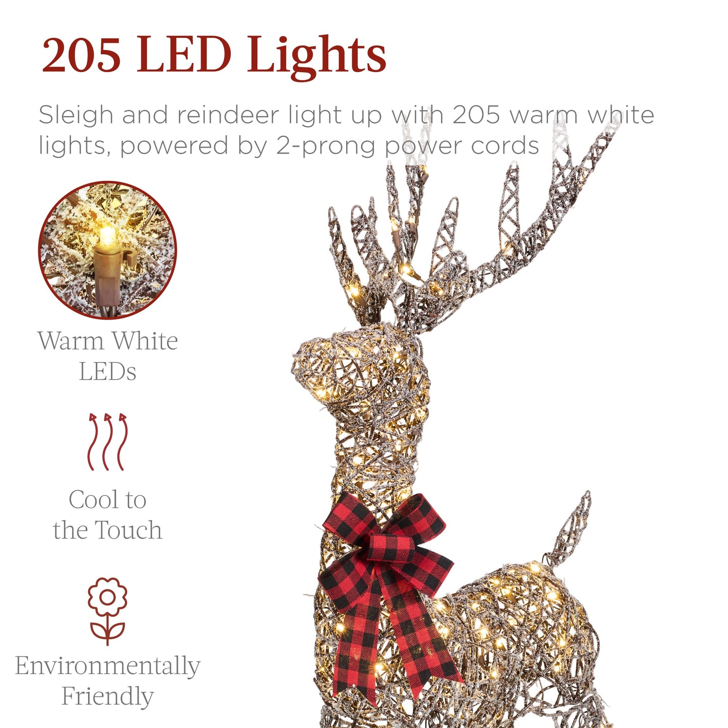 Lighted Christmas Reindeer & Sleigh Outdoor Decor Set w/ LED Lights