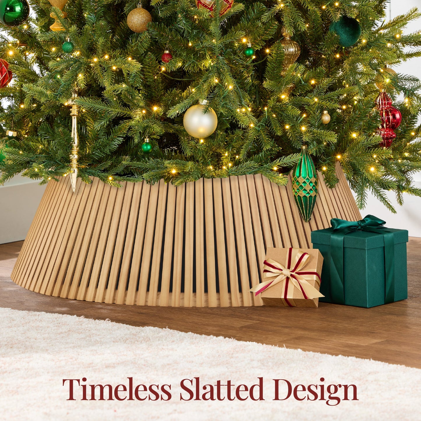 Christmas Tree Collar, Solid Wood Slatted Tree Accessory - 36in
