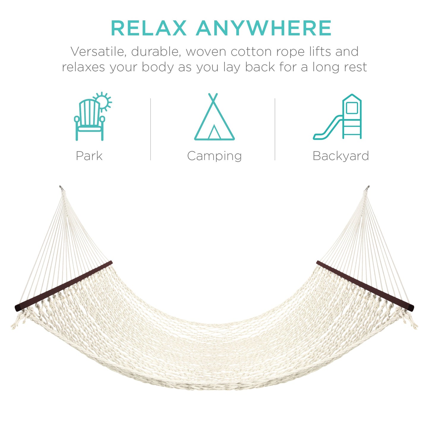 Cotton Rope 2-Person Double Hammock w/ Spreader Bars, Carrying Case