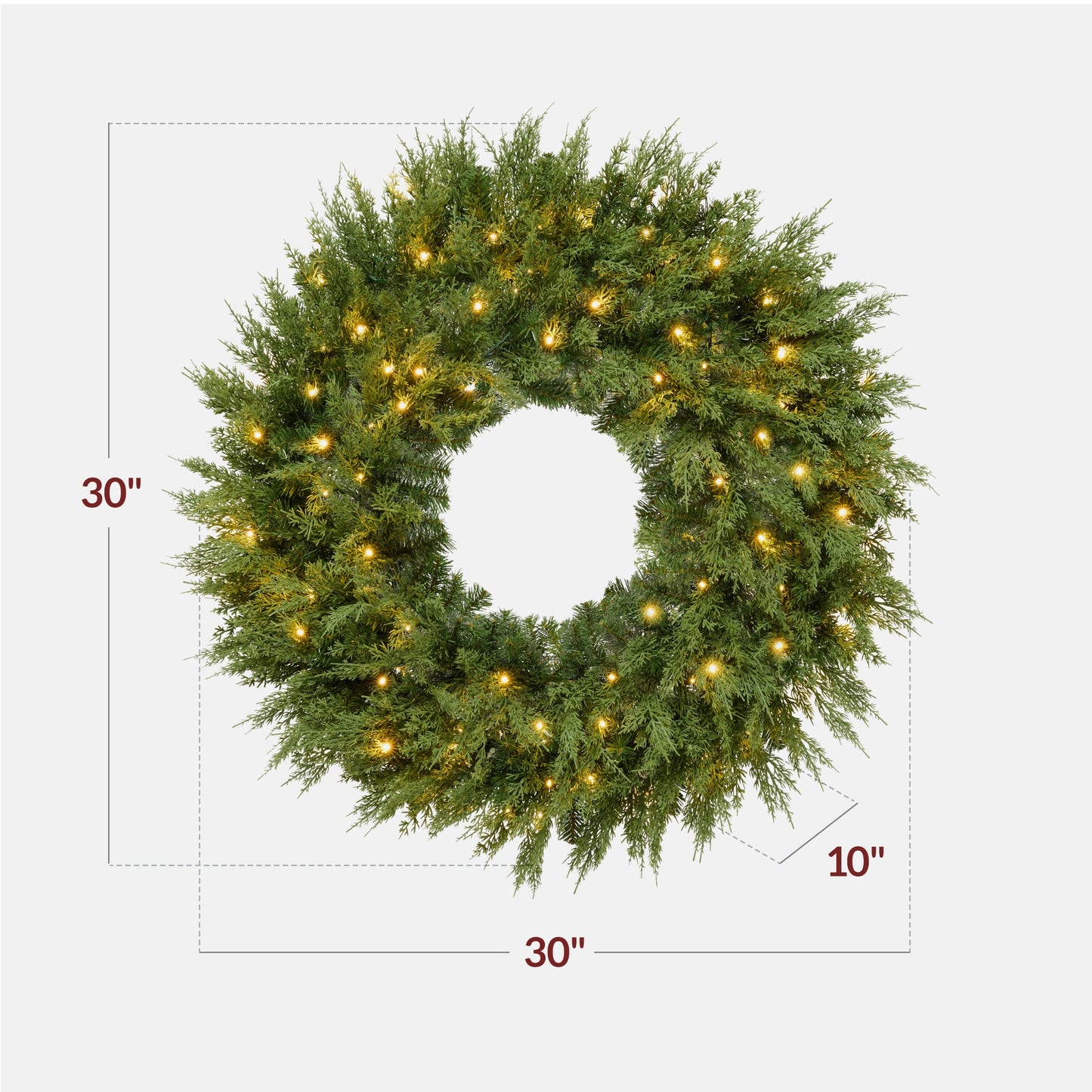 Pre-Lit Cedar Cypress Christmas Realistic Wreath w/ Twinkling LEDs