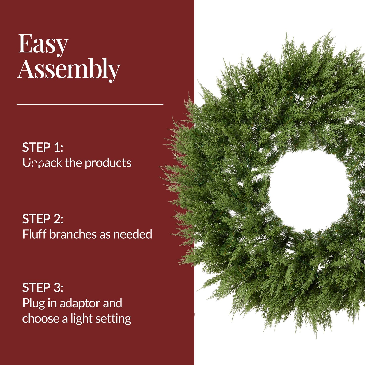 Pre-Lit Cedar Cypress Christmas Realistic Wreath w/ Twinkling LEDs