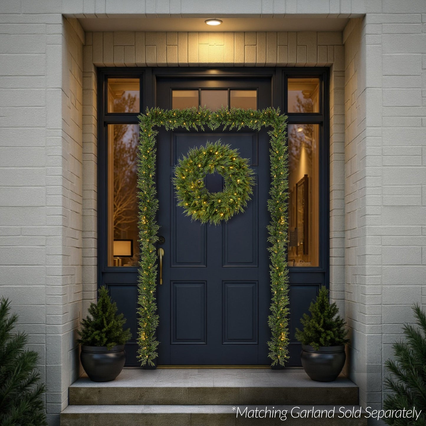 Pre-Lit Cedar Cypress Christmas Realistic Wreath w/ Twinkling LEDs