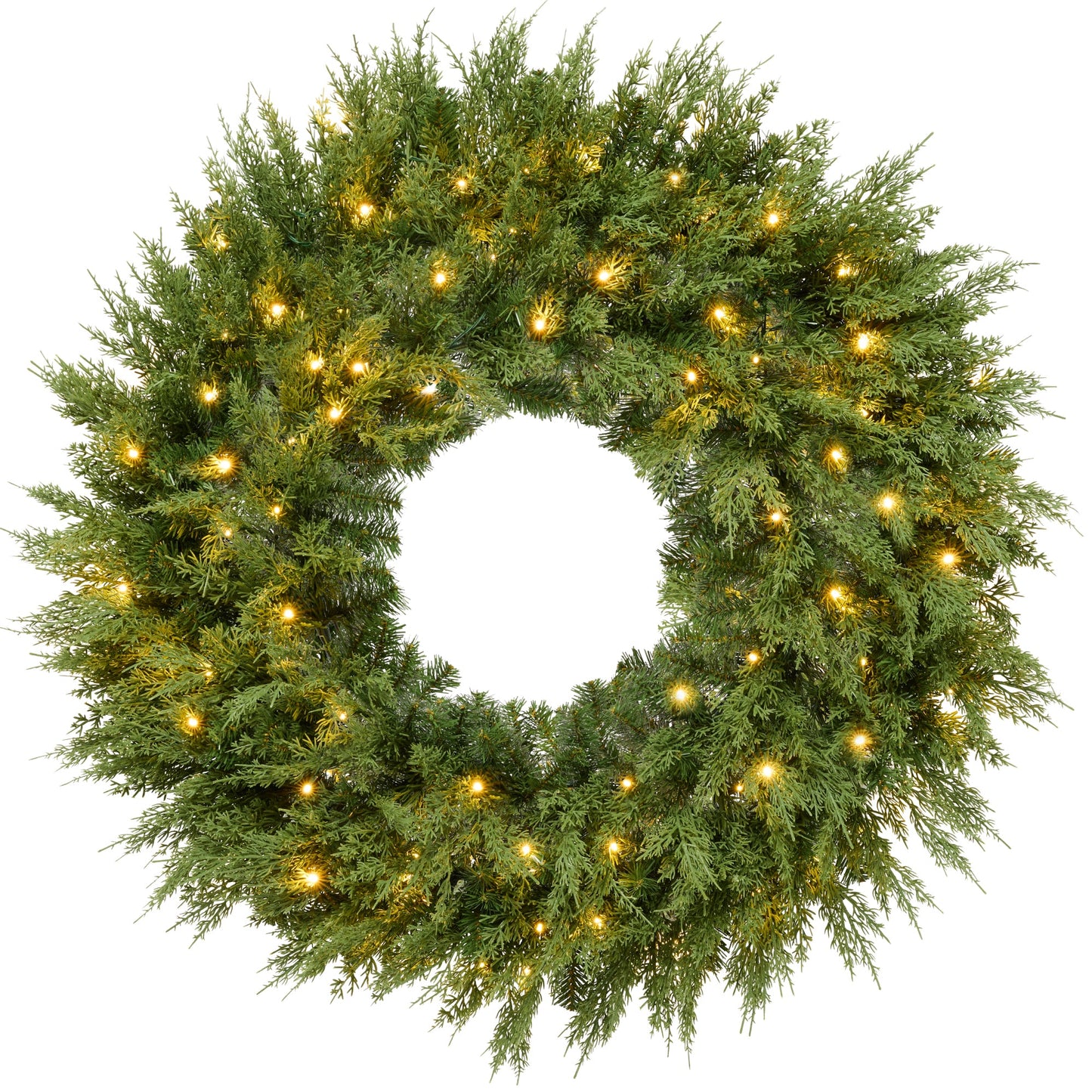Pre-Lit Cedar Cypress Christmas Realistic Wreath w/ Twinkling LEDs