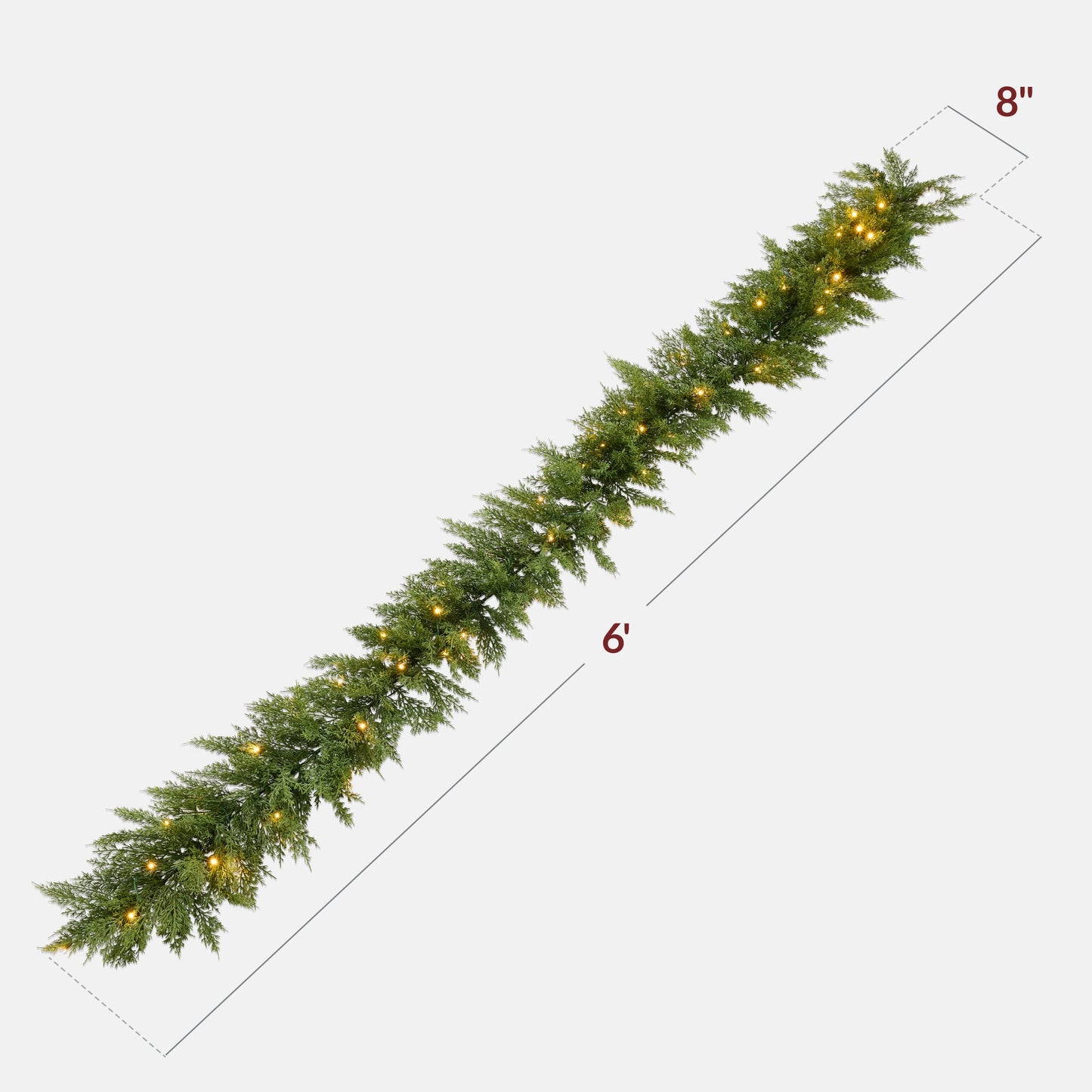 Pre-Lit Cedar Cypress Christmas Realistic Garland w/ Twinkling LEDs