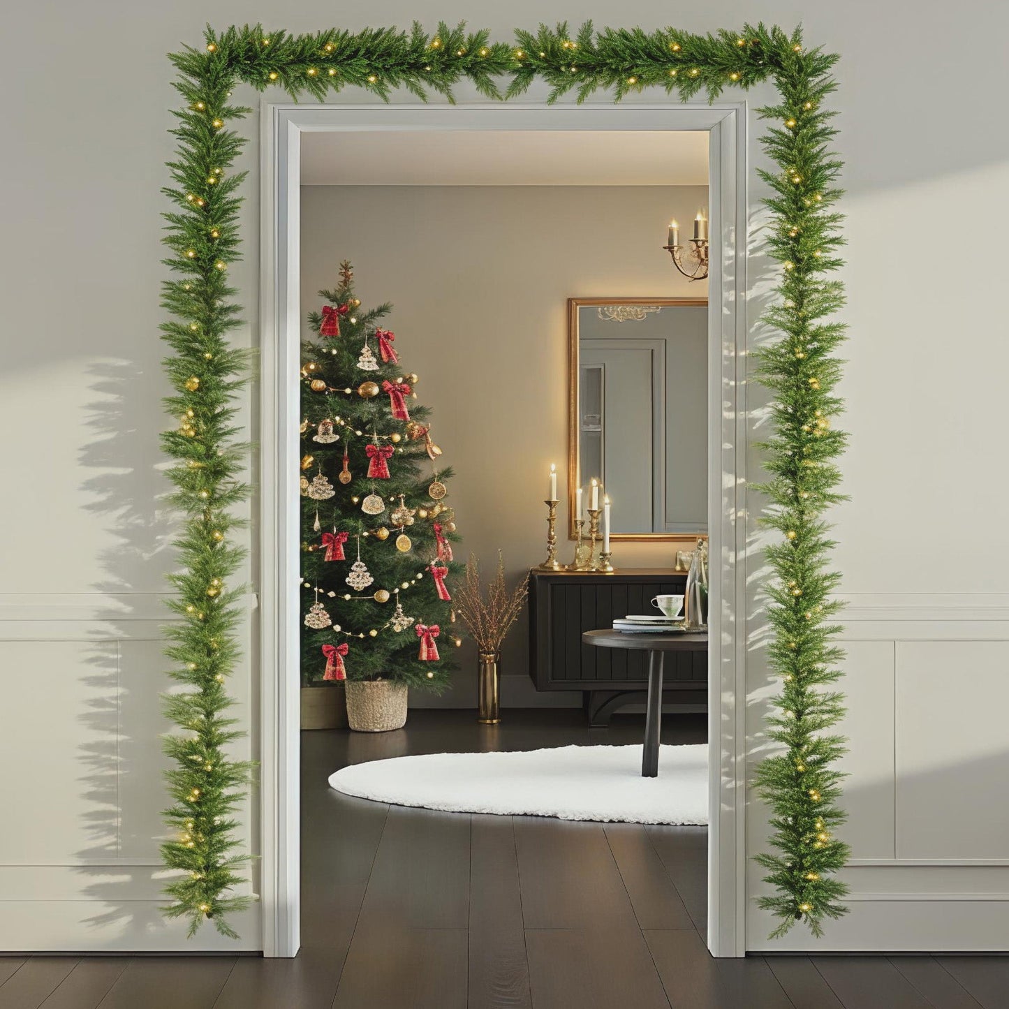 Pre-Lit Cedar Cypress Christmas Realistic Garland w/ Twinkling LEDs