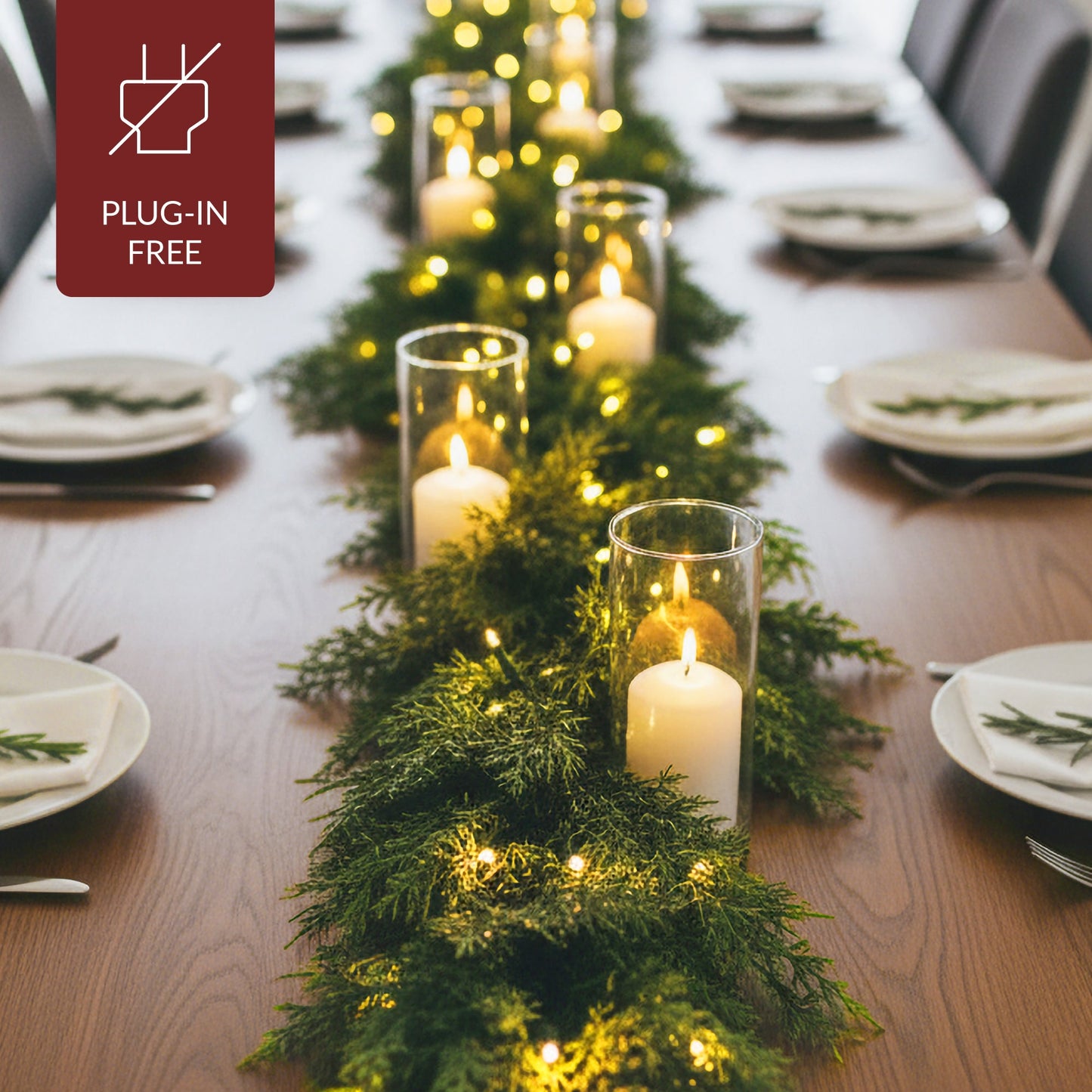 Pre-Lit Cedar Cypress Christmas Realistic Garland w/ Twinkling LEDs