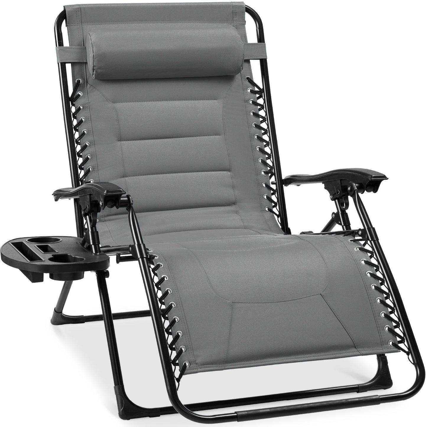 Oversized Padded Zero Gravity Chair, Folding Recliner w/ Headrest, Side Tray