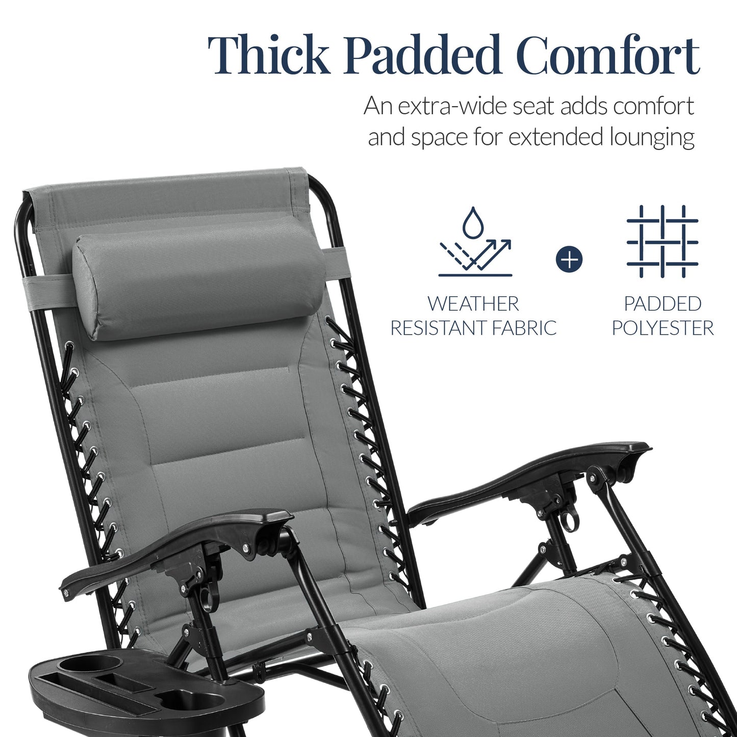 Oversized Padded Zero Gravity Chair, Folding Recliner w/ Headrest, Side Tray