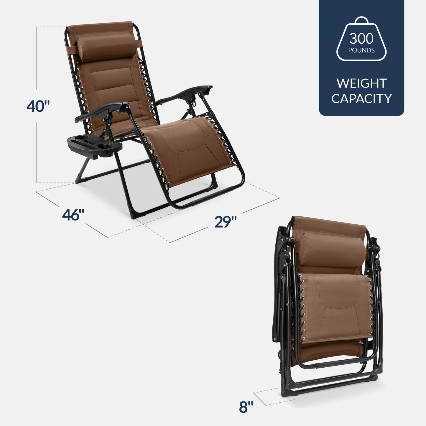 Oversized Padded Zero Gravity Chair, Folding Recliner w/ Headrest, Side Tray