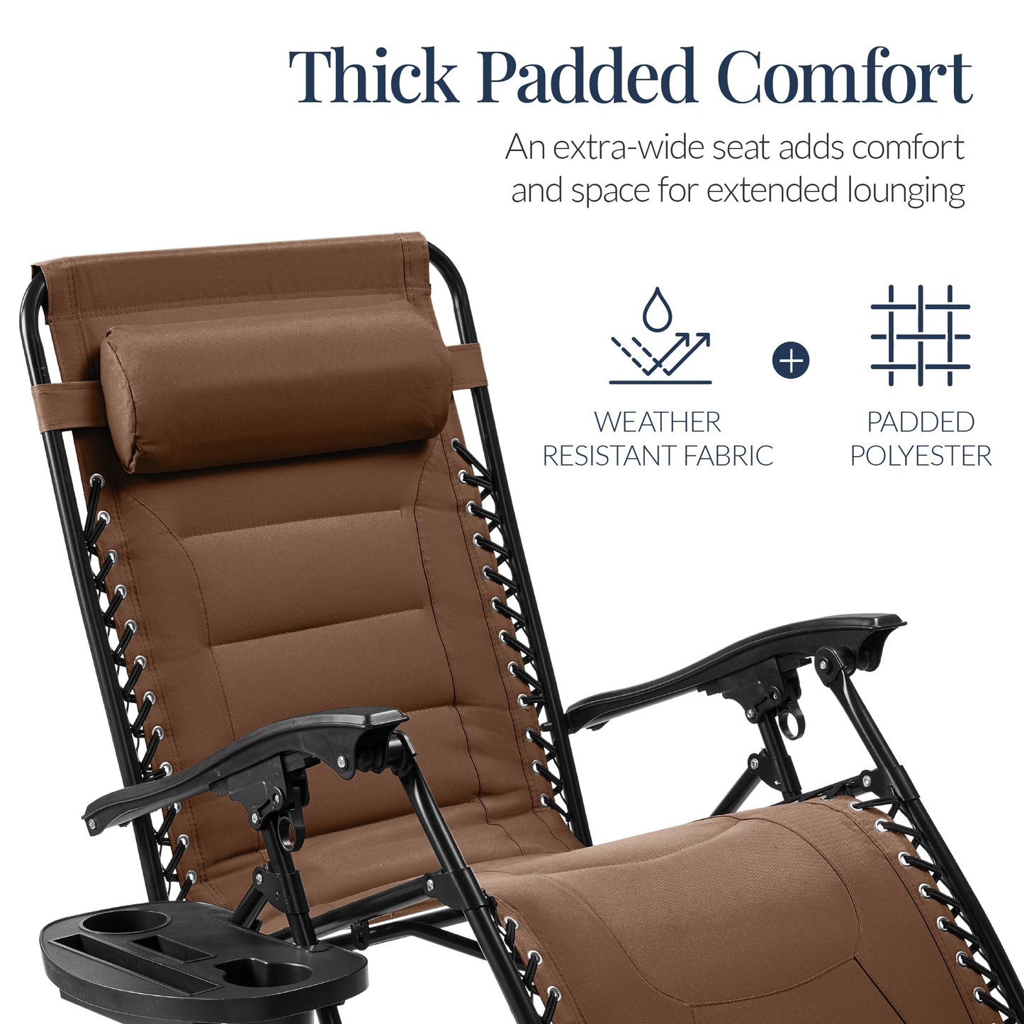 Oversized Padded Zero Gravity Chair, Folding Recliner w/ Headrest, Side Tray