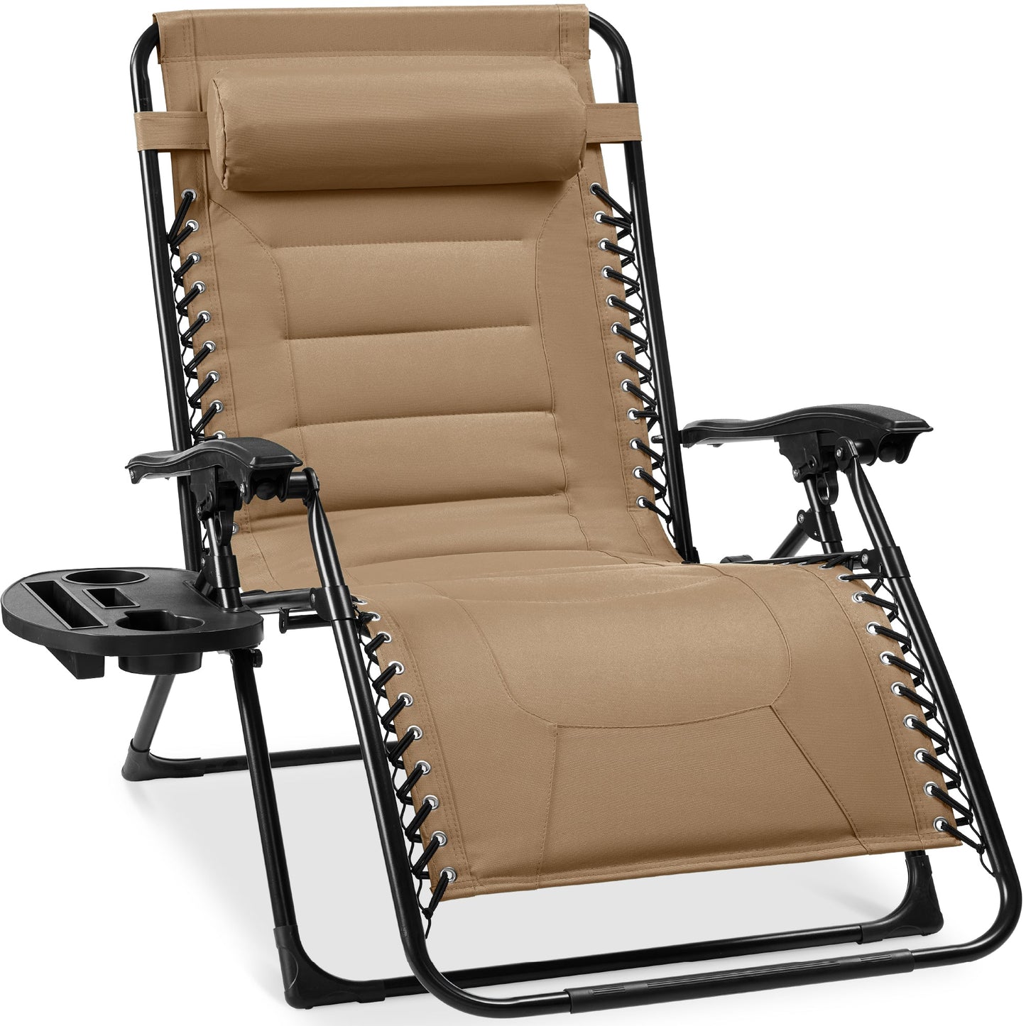 Oversized Padded Zero Gravity Chair, Folding Recliner w/ Headrest, Side Tray