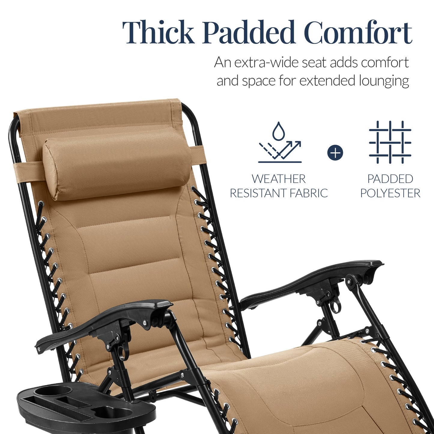 Oversized Padded Zero Gravity Chair, Folding Recliner w/ Headrest, Side Tray