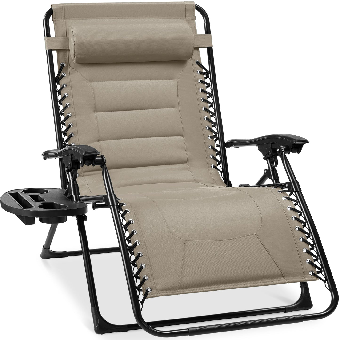 Oversized Padded Zero Gravity Chair, Folding Recliner w/ Headrest, Side Tray