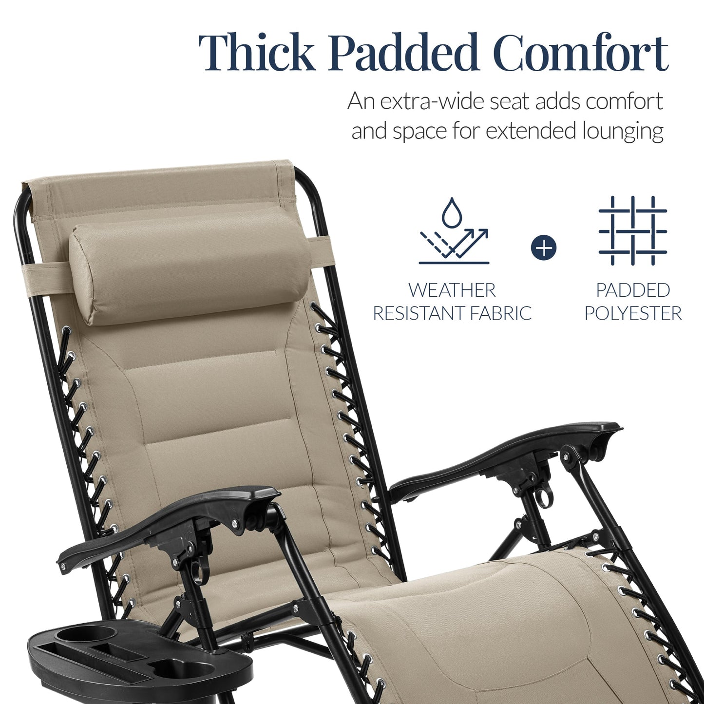 Oversized Padded Zero Gravity Chair, Folding Recliner w/ Headrest, Side Tray