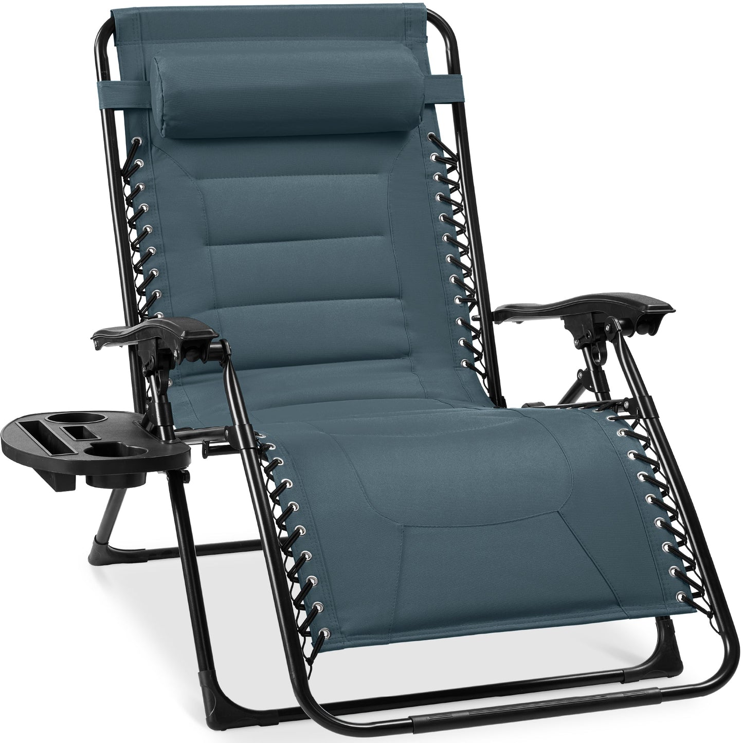 Oversized Padded Zero Gravity Chair, Folding Recliner w/ Headrest, Side Tray