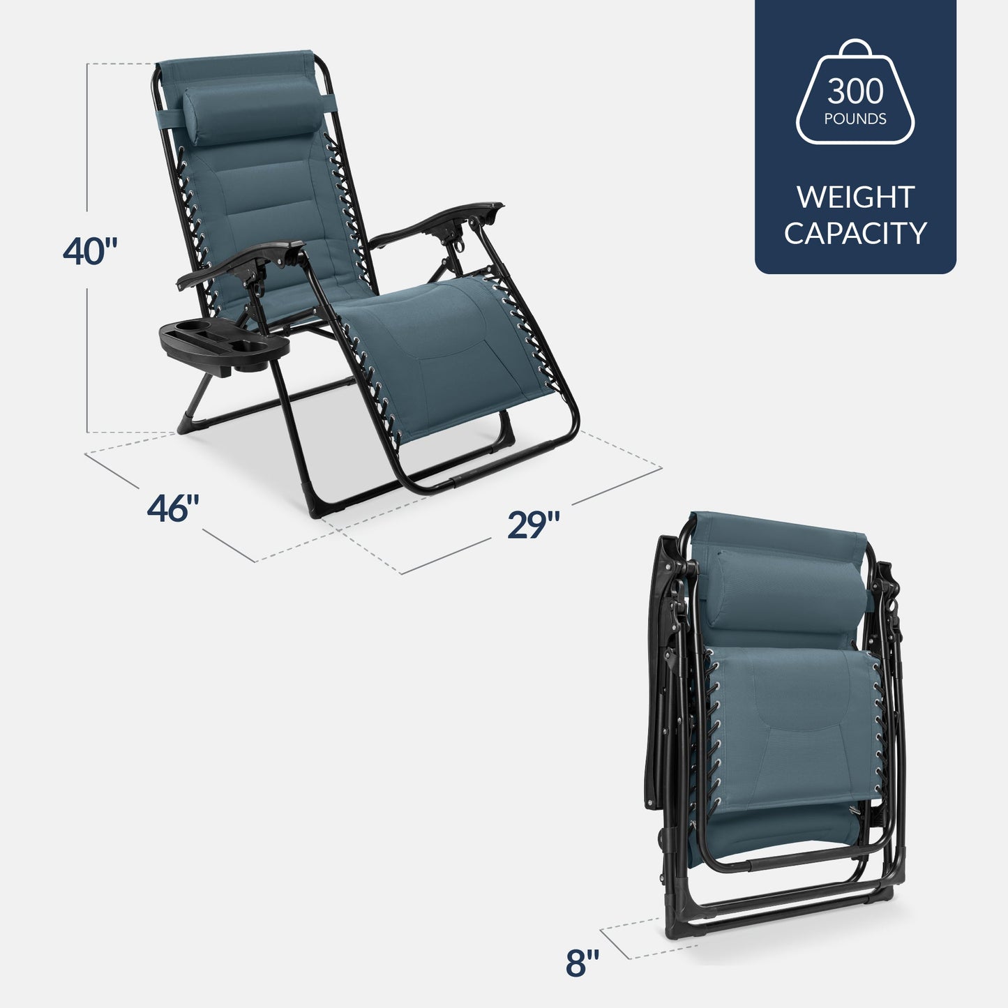 Oversized Padded Zero Gravity Chair, Folding Recliner w/ Headrest, Side Tray