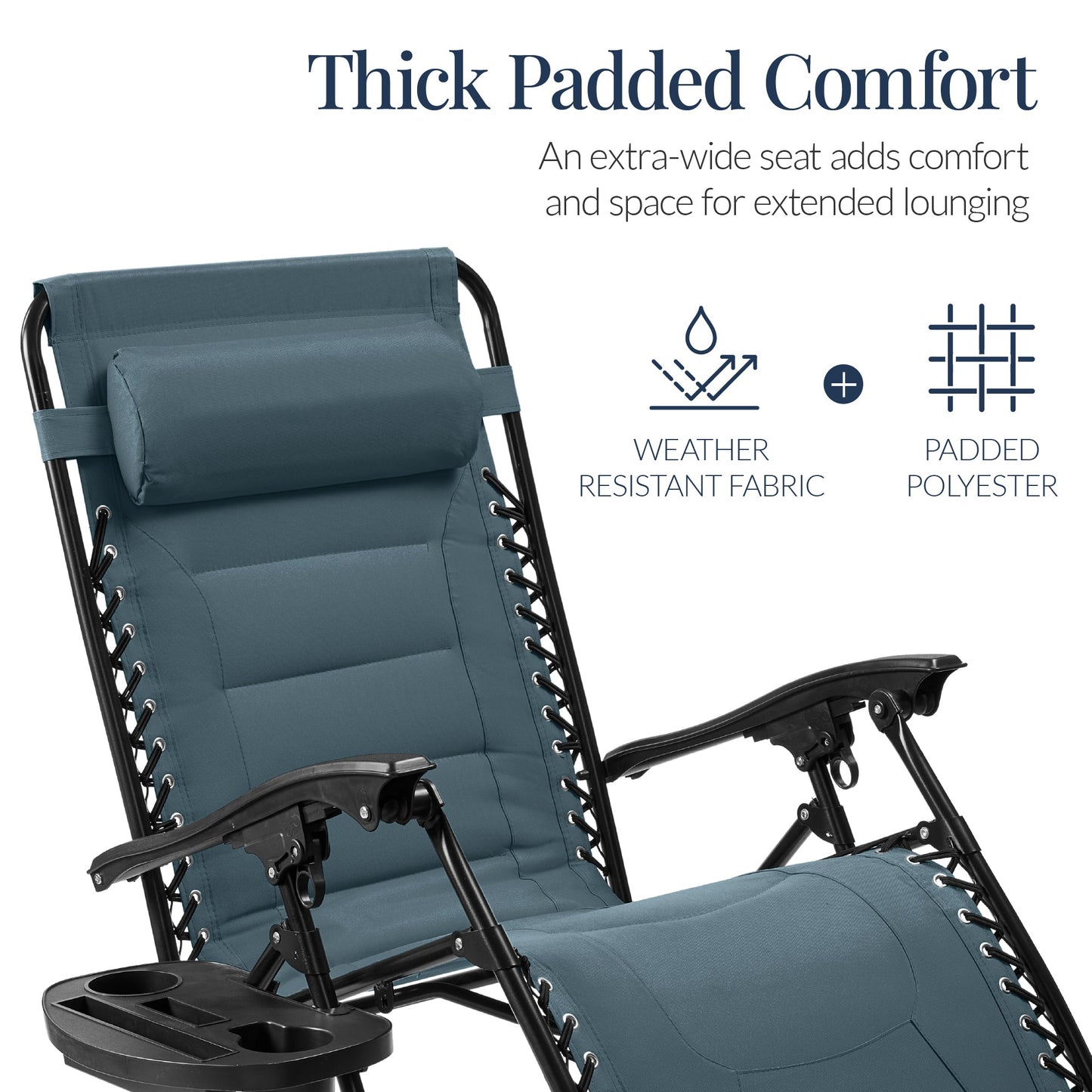Oversized Padded Zero Gravity Chair, Folding Recliner w/ Headrest, Side Tray