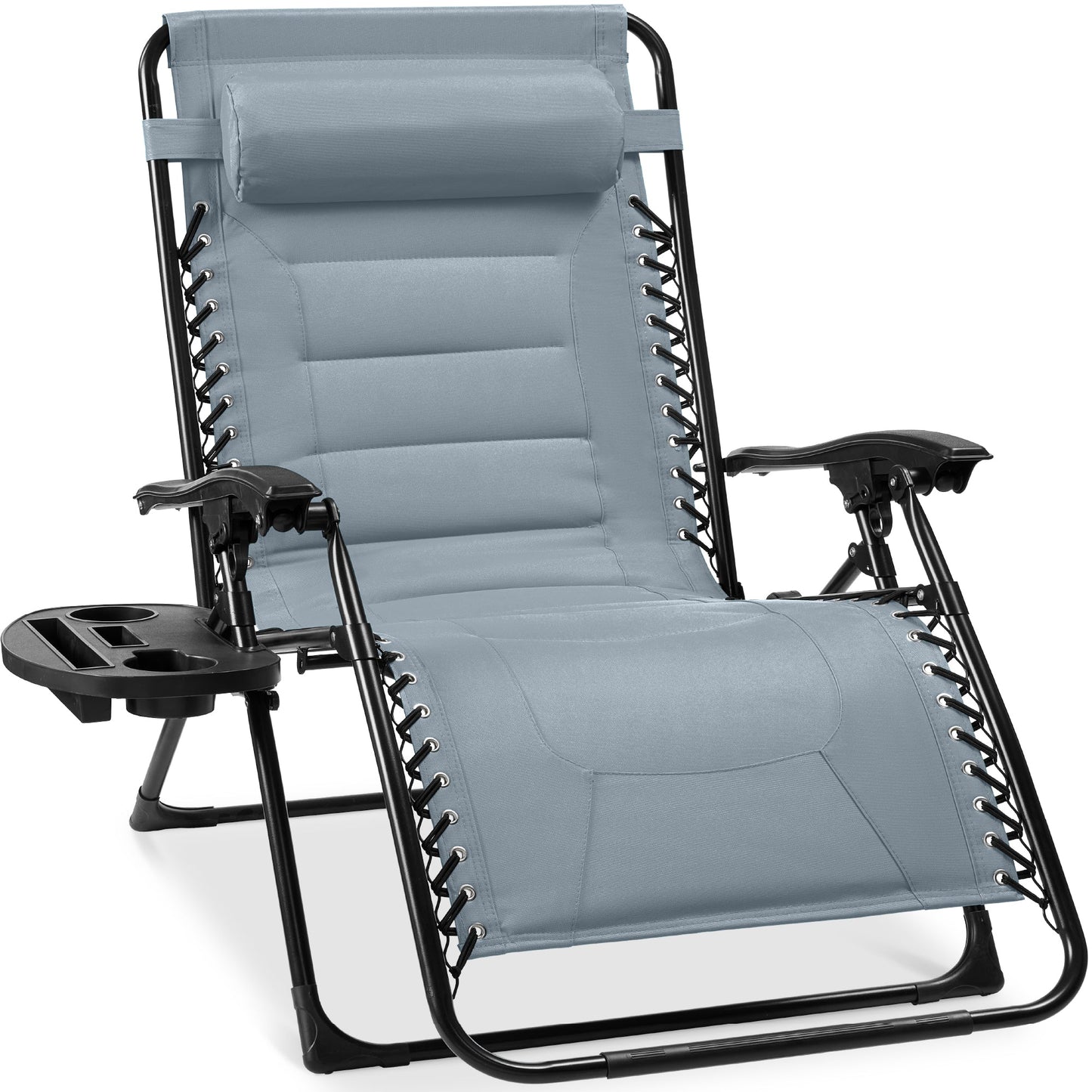 Oversized Padded Zero Gravity Chair, Folding Recliner w/ Headrest, Side Tray