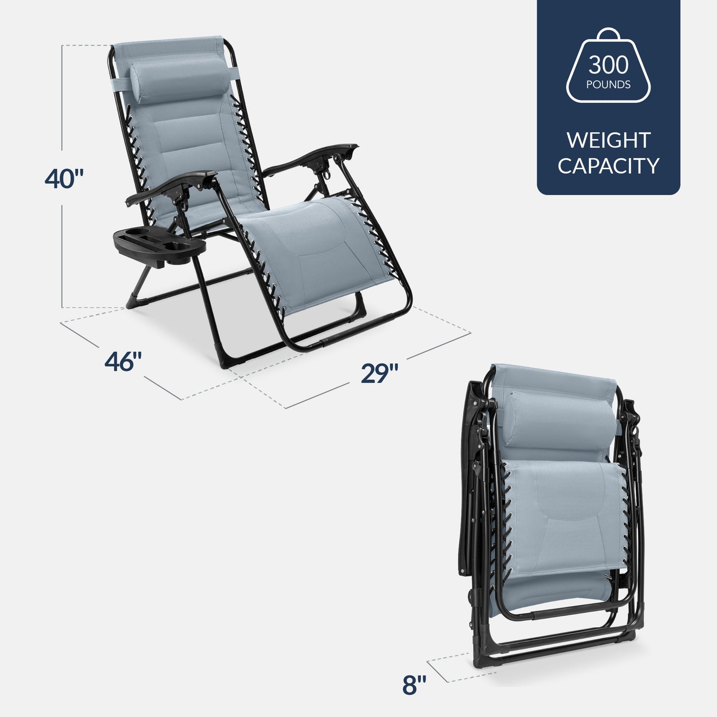 Oversized Padded Zero Gravity Chair, Folding Recliner w/ Headrest, Side Tray