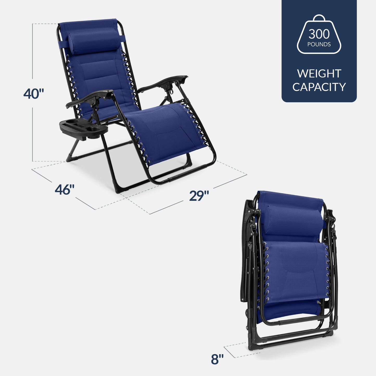 Oversized Padded Zero Gravity Chair, Folding Recliner w/ Headrest, Side Tray