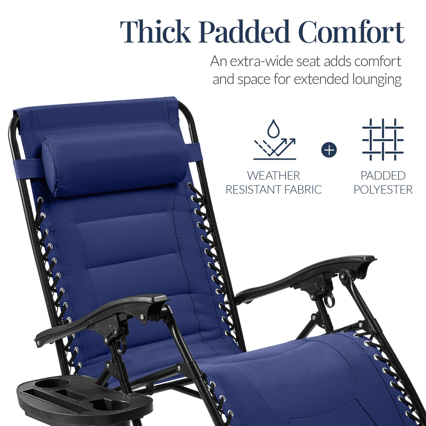 Oversized Padded Zero Gravity Chair, Folding Recliner w/ Headrest, Side Tray