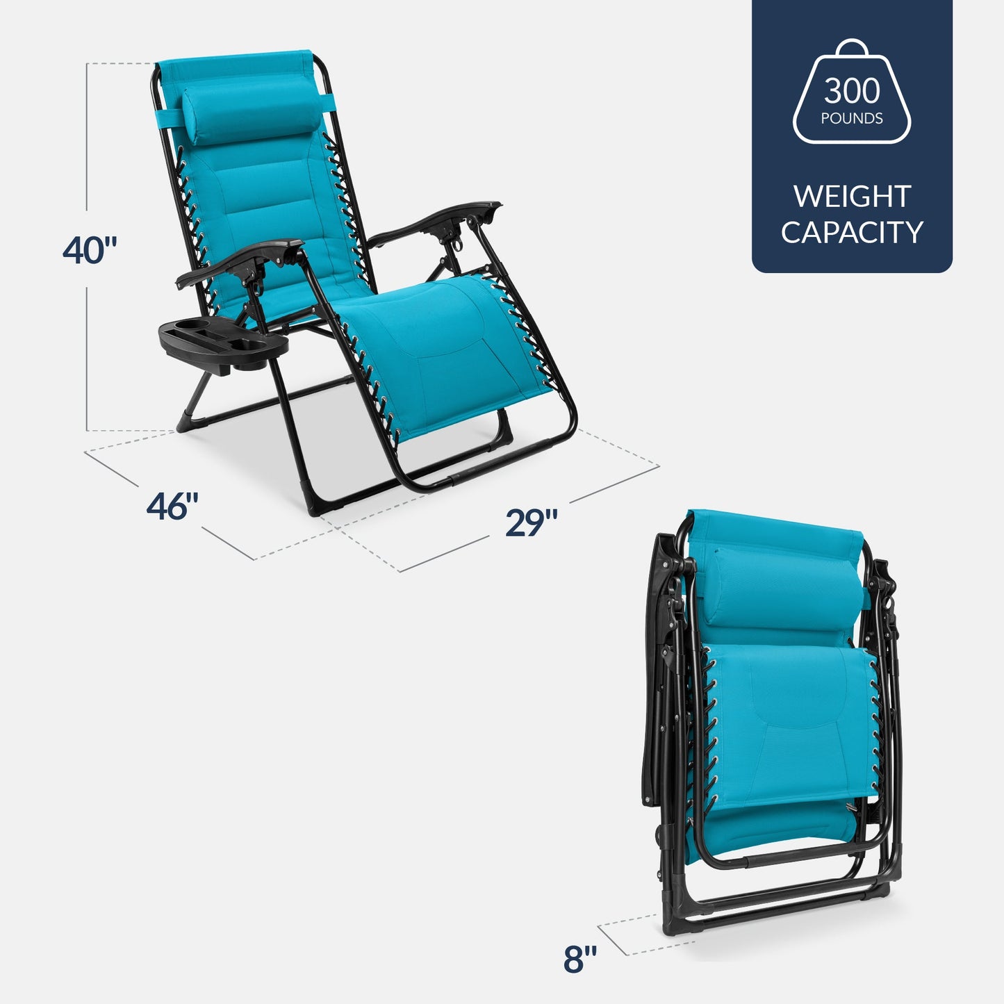 Oversized Padded Zero Gravity Chair, Folding Recliner w/ Headrest, Side Tray