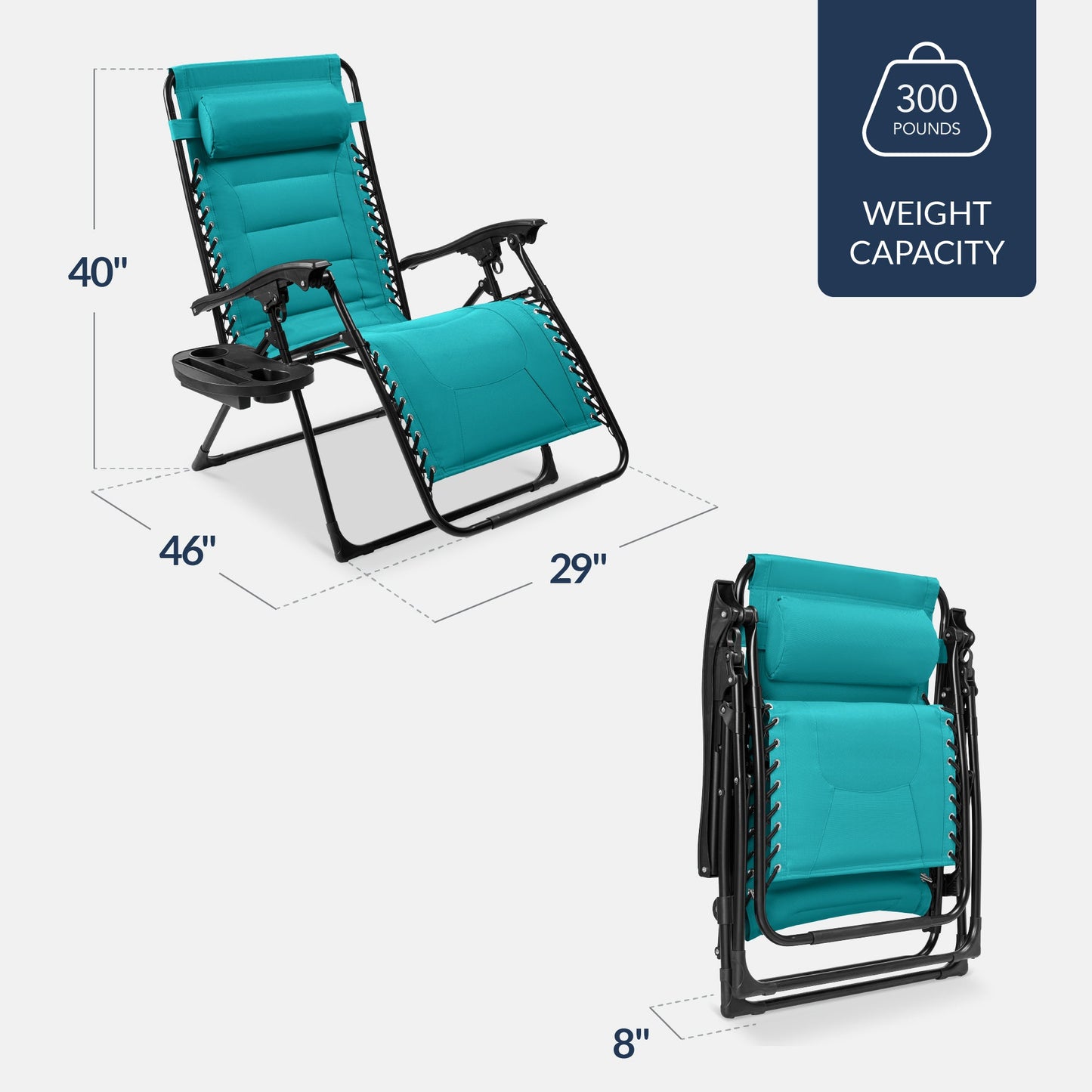 Oversized Padded Zero Gravity Chair, Folding Recliner w/ Headrest, Side Tray