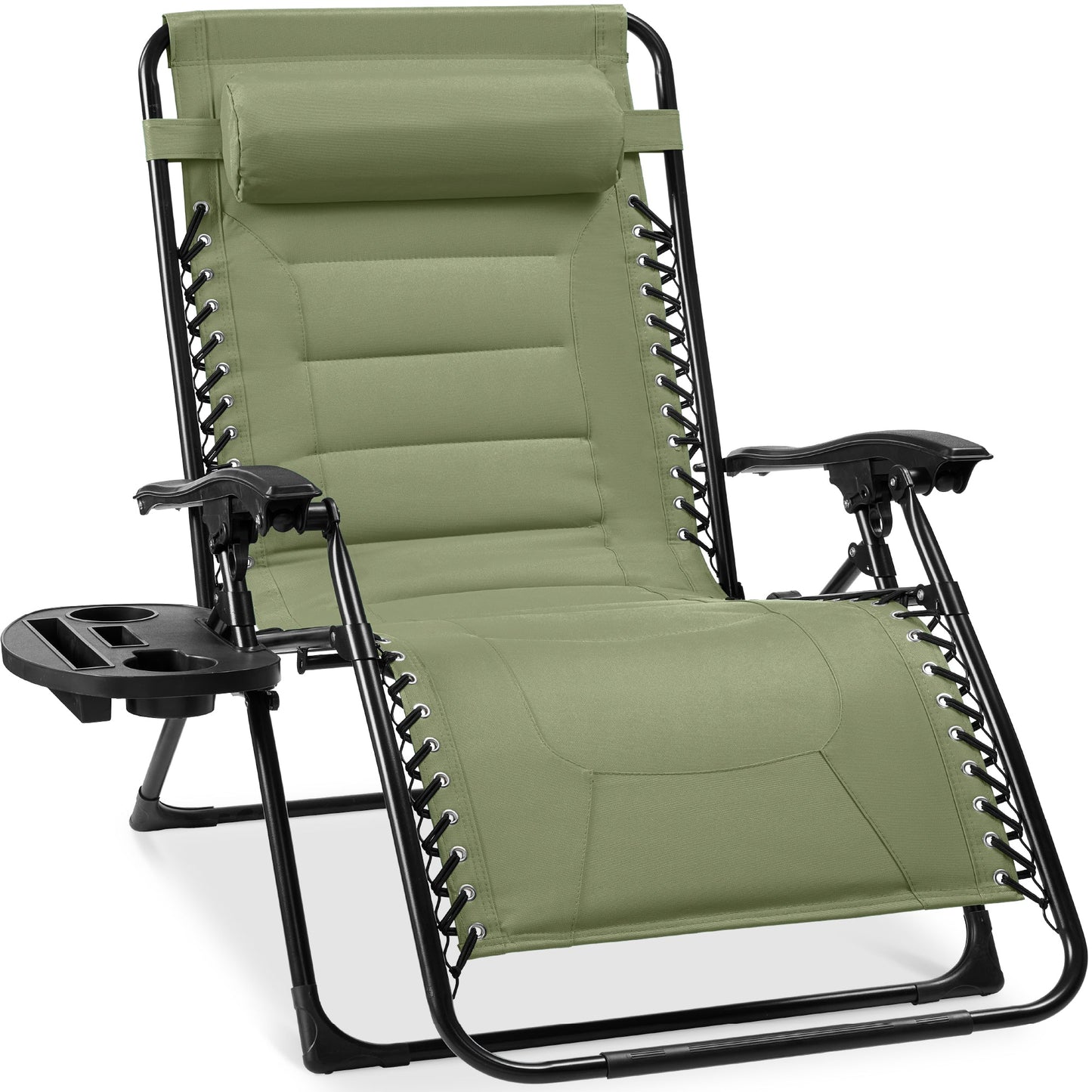 Oversized Padded Zero Gravity Chair, Folding Recliner w/ Headrest, Side Tray