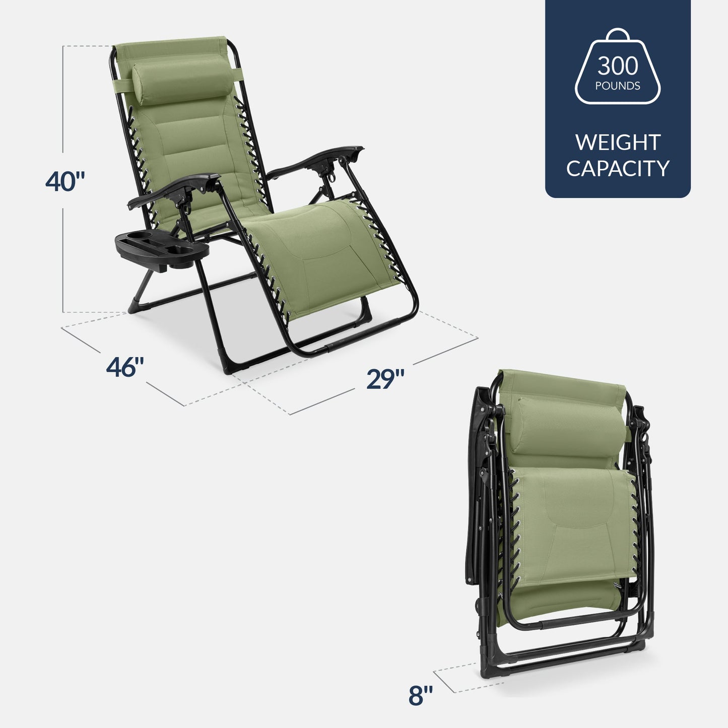 Oversized Padded Zero Gravity Chair, Folding Recliner w/ Headrest, Side Tray