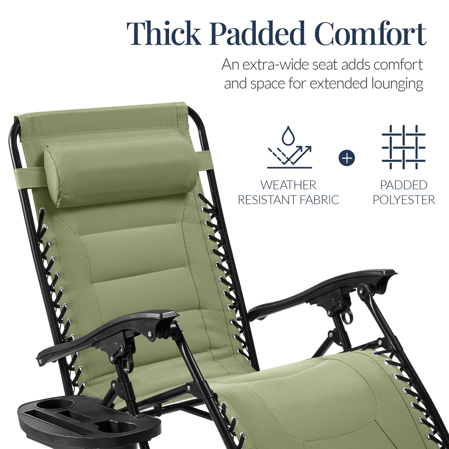 Oversized Padded Zero Gravity Chair, Folding Recliner w/ Headrest, Side Tray