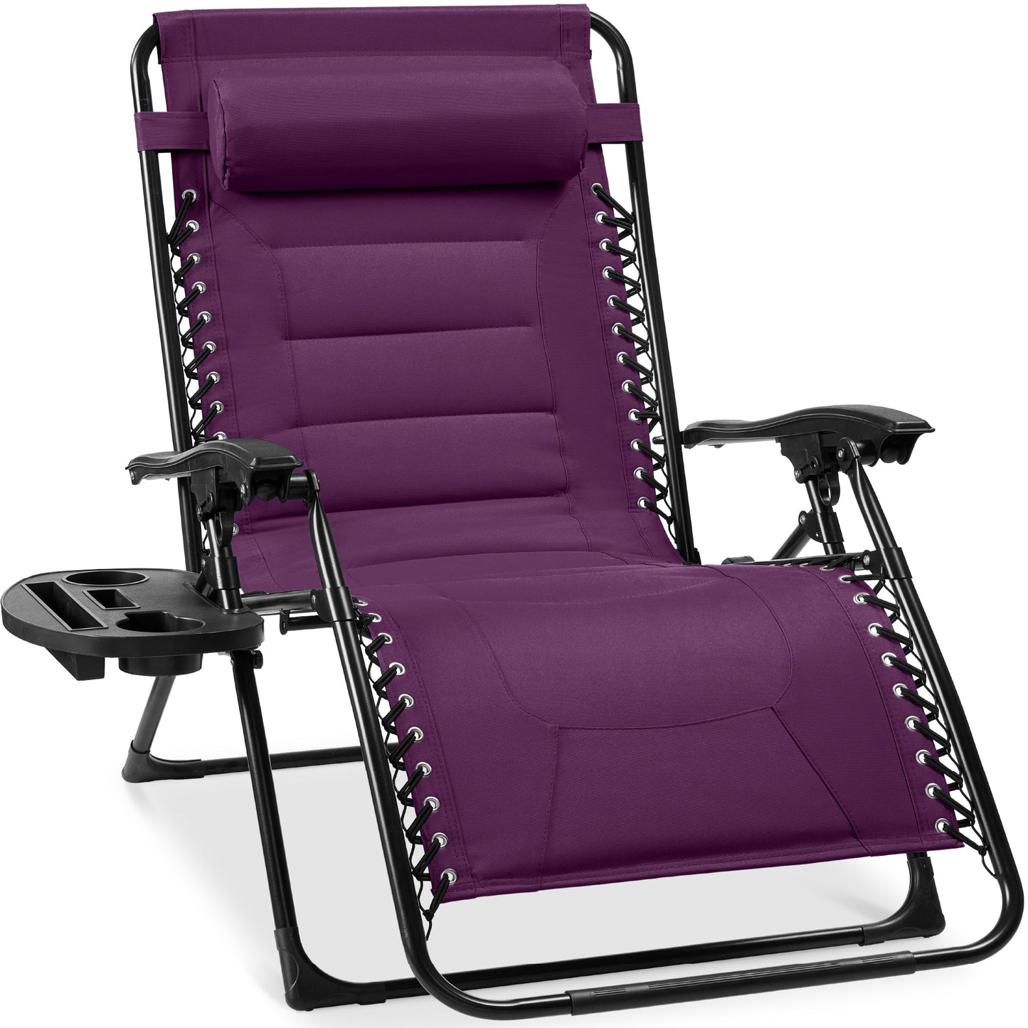 Oversized Padded Zero Gravity Chair, Folding Recliner w/ Headrest, Side Tray