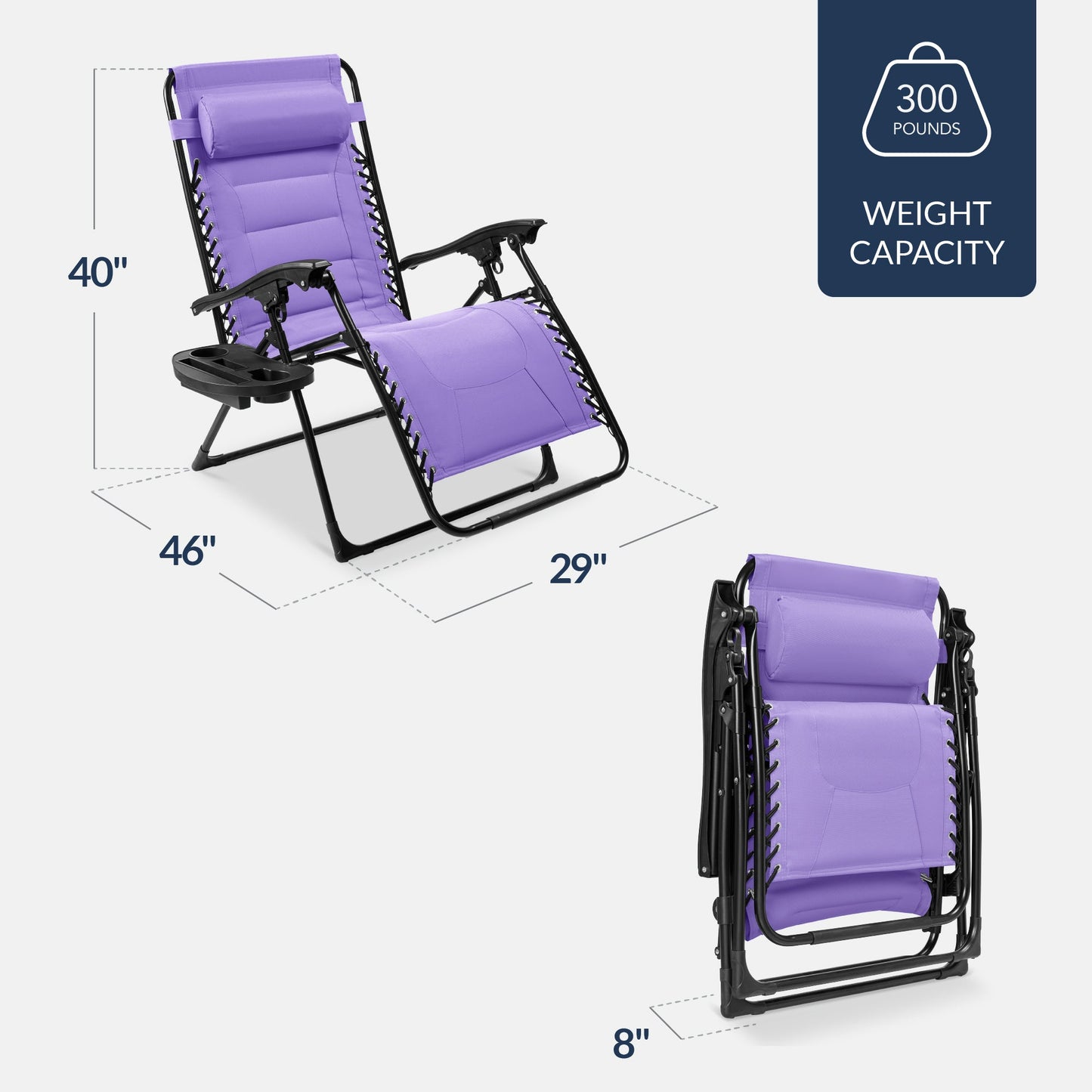 Oversized Padded Zero Gravity Chair, Folding Recliner w/ Headrest, Side Tray