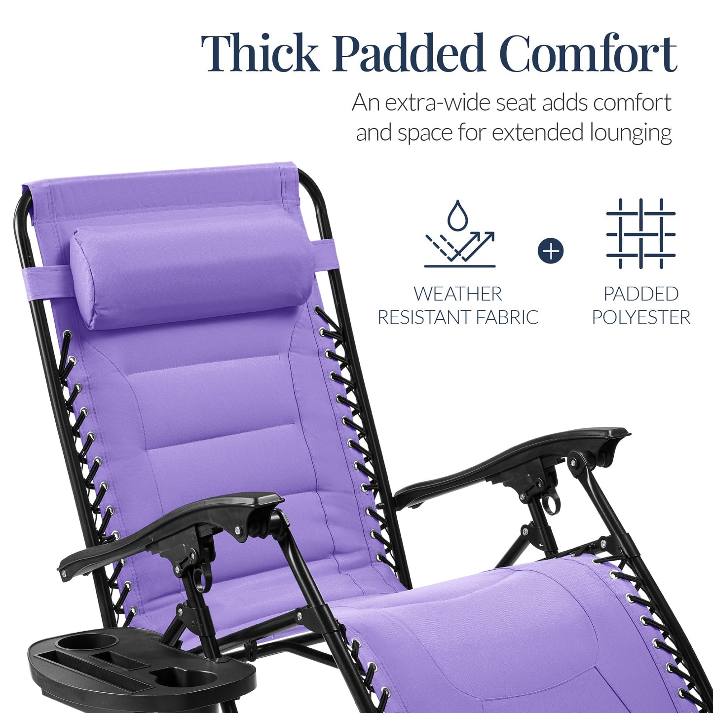 Oversized Padded Zero Gravity Chair, Folding Recliner w/ Headrest, Side Tray