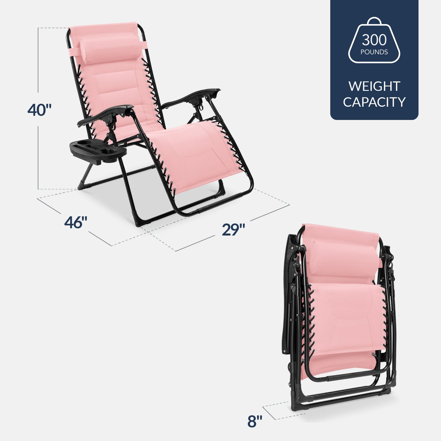 Oversized Padded Zero Gravity Chair, Folding Recliner w/ Headrest, Side Tray