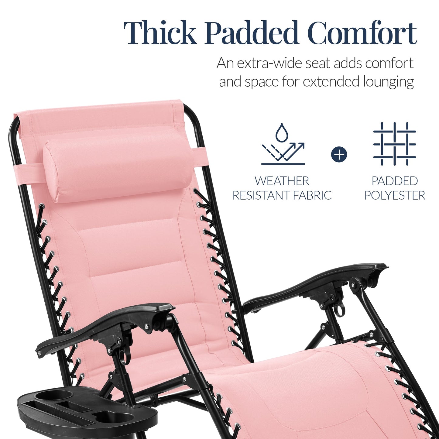 Oversized Padded Zero Gravity Chair, Folding Recliner w/ Headrest, Side Tray
