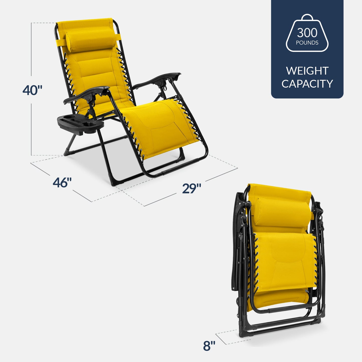 Oversized Padded Zero Gravity Chair, Folding Recliner w/ Headrest, Side Tray