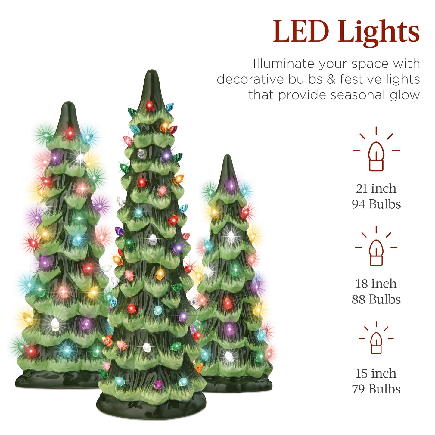 Set of 3 XL Pre-Lit Ceramic Tabletop Christmas Trees