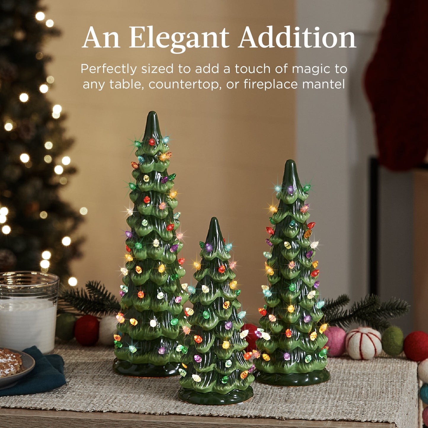 Set of 3 XL Pre-Lit Ceramic Tabletop Christmas Trees