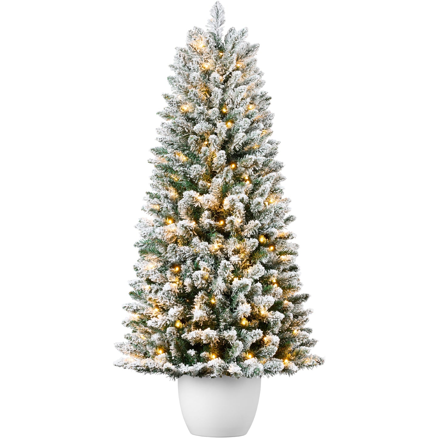 Pre-Lit Potted Flocked Christmas Tree w/ Twinkling White LEDs